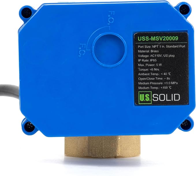 U.S. Solid 1" NPT Motorized Ball Valve with US Plug 110VAC Brass Electrical Ball Valve,Auto Return, Normally Closed, IP65