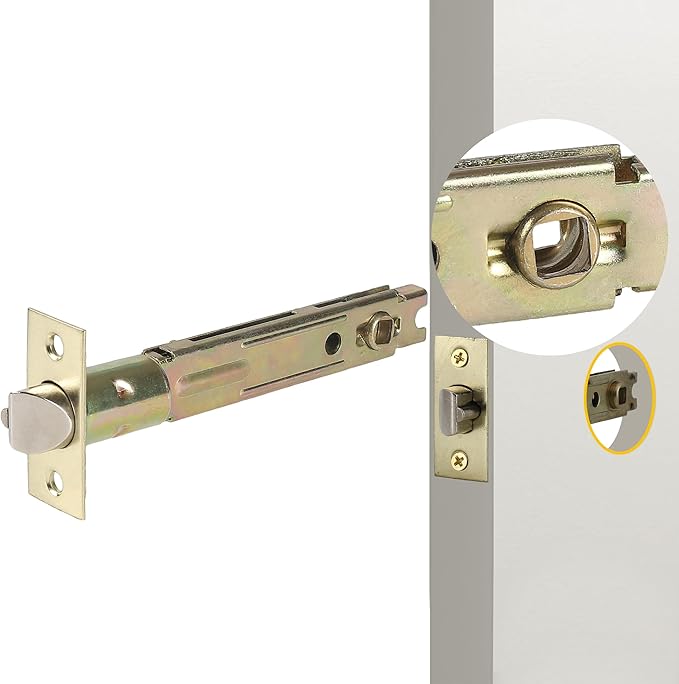5-Inch Backset Entry Door Latch Fit Standard Knobset, 90° Square Interface with Square Corner Faceplate, Requires a 2-1/8" Cross Bore & 1" Edge Bore, Non-Handed, Polished Brass