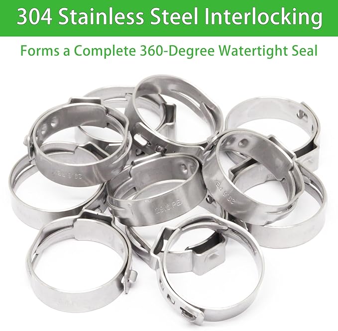 Stainless Steel 304 Pex Crimp Ring Clamp, Hose Pex Fitting Clamps (1 Inch, 50pcs)