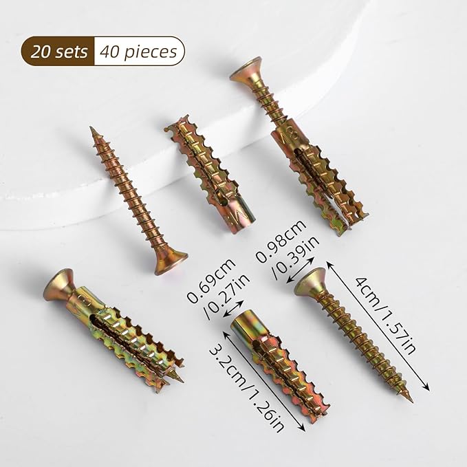 20 Pack Heavy Duty Hollow Wall Anchors with Screws, Metal Expansion Anchors for Drywall Loose Hinge Hole Repair Kit for Concrete and Plaster Wooden Wall (6x32mm)