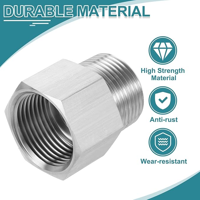 uxcell Pipe Fitting Reducing Adapter, 1" NPT Male x G1" Female 304 Stainless Steel Reducer Connectors for Water Oil Air Pressure Gauge, Silver