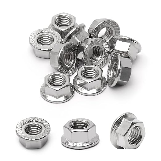 M10 Serrated Flange Hex Nuts, M10-1.5mm Hexagon Flange Nuts, 304 Stainless Steel, Metric, Heavy Duty Replacement Nut with Plastic Case, 16 Pack