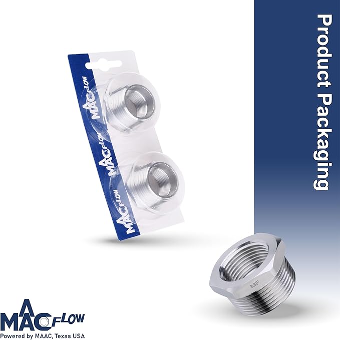 MAACFLOW Stainless Steel 1" Male NPT to 3/4" Female NPT Adapter Reducer Hex Bushing (Thread OD1.27" - ID 0.92") (pack of 2)