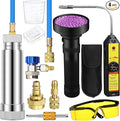AC Leak Detector Kit, R1234yf R134a R410a AC Oil UV Dye Injector Kit Refrigerant Leak Detector Tool Low Side Quick Coupler Mini Split Adapter Glasses Flashlight(Simple)