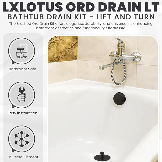 Oil Rubbed Bronze Bathtub Drain Kit - Lift and Turn - Replacement Kit for Bathtub, Overflow Plate and Screws Included, Universal Fit 1-3/8" and 1-1/2"- Brass Construction - Easy Install
