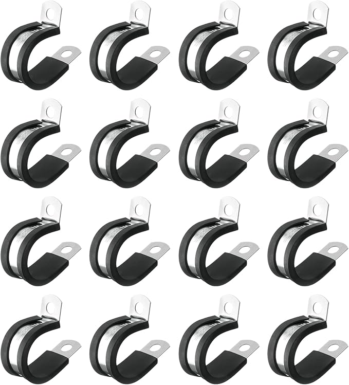 uxcell 3/4"(20mm) Cable Clamp, 304 Stainless Steel Rubber Cushioned Insulated R Shape Metal Clamp Tube Holder for Pipe Hose Wire Cord Installation 18Pcs