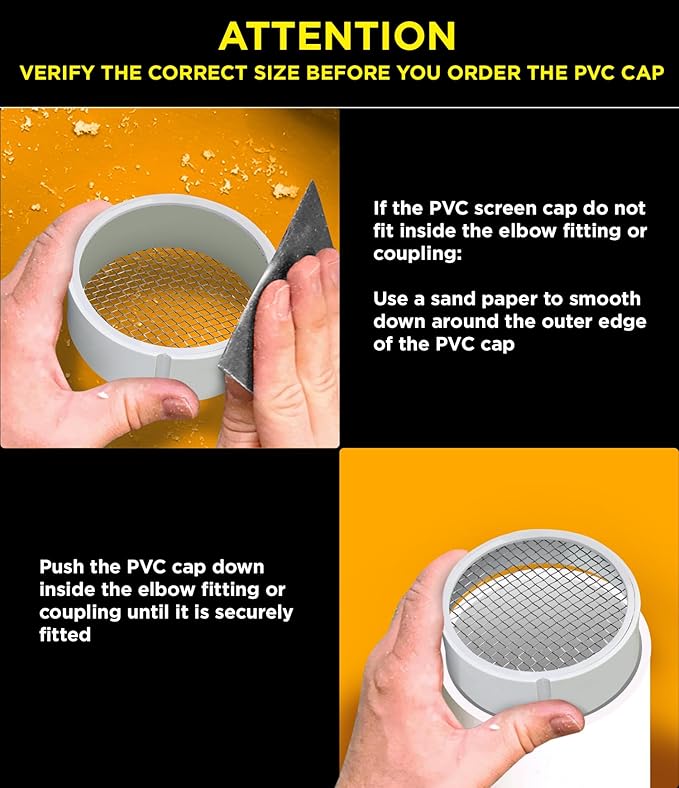 PVC Termination Cap Mesh Screen Vent Cover, Furnace & Roof Stainless Steel Wire Round Exhaust Pipe Cover End 3" Inner & 3.5" Outer Diameter