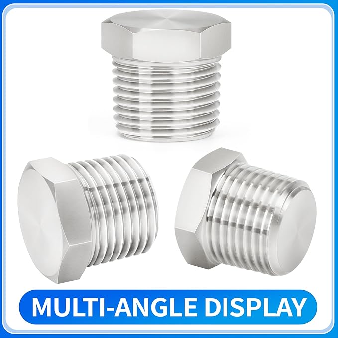 ChillWaves 304 Stainless Steel Pipe Fitting, Outer Hex Head Socket Pipe Plug Fitting，1" NPT Male，Thread Adapter(3-PACK)