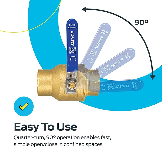 Eastman Heavy Duty Full Port Brass Ball Valve, 2 in Sweat x 2 in Sweat Connection, 20071LF