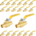 20-Pack Foskan 1 Inch PEX Crimp Full Port Ball Valve with Yellow Handle, Brass Quarter Turn Shut-off Valve for PEX Tubing