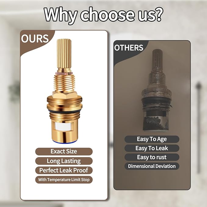 Brass 1-002 Replacement Parts Widespread Cartridge hot Side,compatible with Brass 1002 Ceramic hot Cartridge，Brass Construction