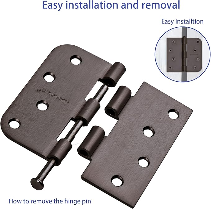 4 x 4 Inch Door Hinges for Wood, 18 Pack Oil Rubbed Bronze Door Hinges for Interior Doors Heavy Duty Hinges with Square and 5/8" Radius Corner