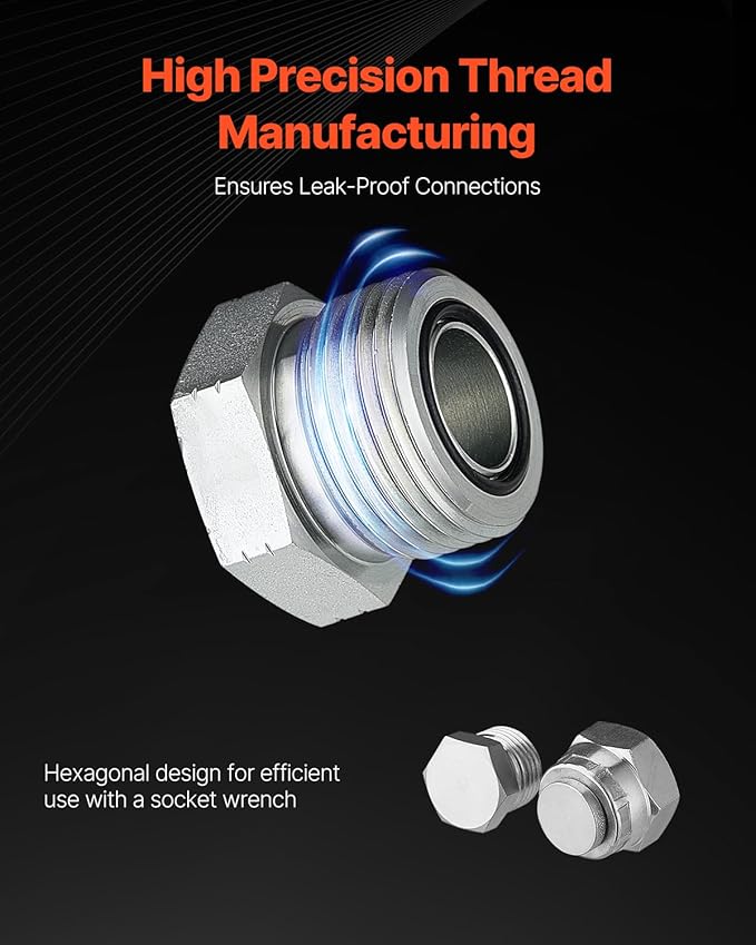 VEVOR 64 PCS DIN Hydraulic Fittings, Heavy Duty Master Industrial Hydraulic Cap and Plug, Hose Tube and Pipe Fitting Kit, Cap and Plug Kit with Precision Threading, Dash Sizes 14/16/18/22/26/30/36