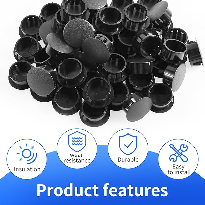 25 Pcs OD 0.768"(19.5mm) Black Hole Knockout Locking Plugs,Plastic Nylon Round Drilling Hole Plugs,Flush Type Panel Round Snap in Fastener,Tube Fastener Cover for Furniture Insert End Caps