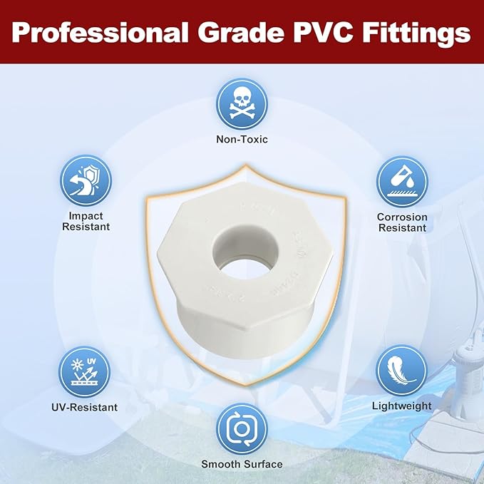 6Pcs 2" x 3/4" PVC Reducer Bushing Fitting, SCH40 (Socket x Socket) Furniture Grade PVC Pipe Fitting, Reducer Bush Adapter for Home Sewer Plumbing, Industrial, Pipe Connection