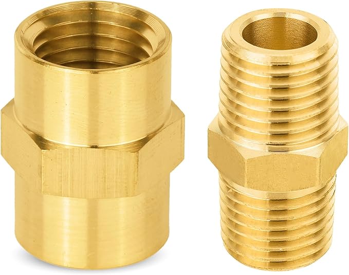 200-PCs HeSun Brass Pipe Fittings Combo, 100-PCs 1/4" NPT Male + 100-PCs 1/4" NPT Female Hex Nipple Adapter