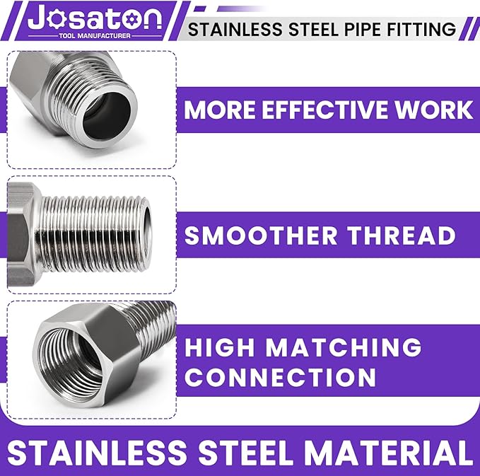 5-Pack Stainless Steel Extension Pipe Fitting, Josaton 1/2" Female to 1/2" Male Pipe Extension Fittings Connector for Tub Spout/Shower, Hex Bushing Converter Adapter, 30MM/40MM/50MM/70MM/100MM Length