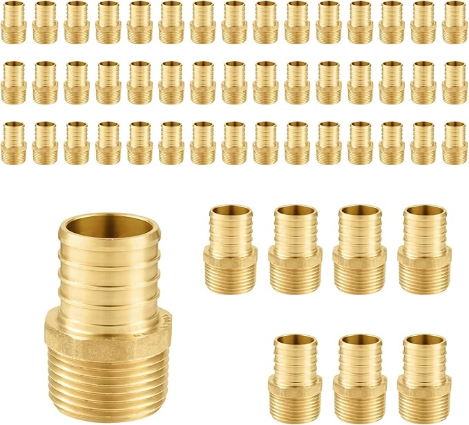 50-Pack PEX Fittings, 3/4" PEX x 1/2" Male Threaded NPT Adapter, ASTM F1807