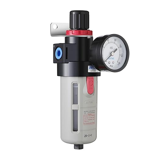 Compressed Air Pressure Filter Regulator Airtac BFR2000 1/4'' NPT 0-140 PSI Combo Piggybac Adjustable,Bracket,Gauge Semi-Auto Drain