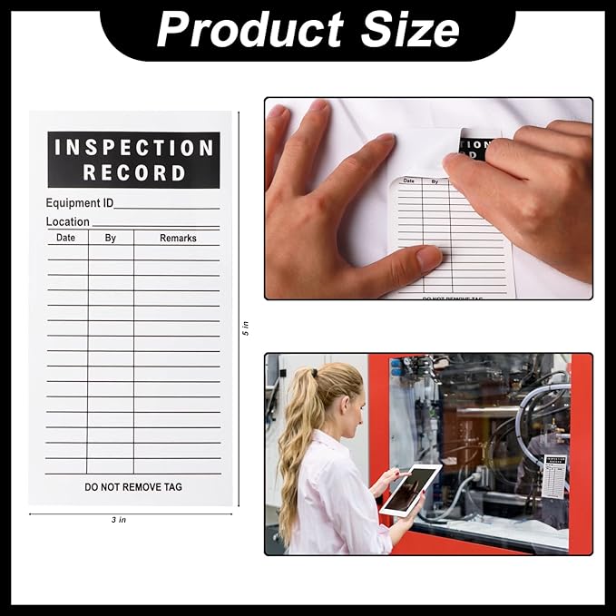Lionshop Adhesive Inspection Record Labels, Safety Inspection Tag for Accident Prevention, Equipment, Maintenance, Quality Control, Self Adhesive Stickers, Black, 5"x 3", Pack of 200