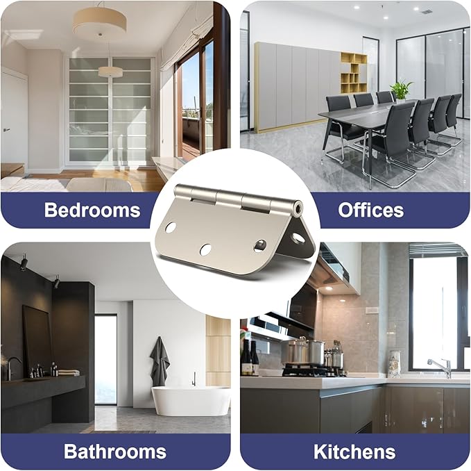 18 Pack Rounded Satin Nickel Door Hinges, 3.5 x 3.5 Inch Hinges with 5/8" Radius Corners, Durable and No Squeak Hinges, for Home Interior, Exterior Doors and Commercial Use