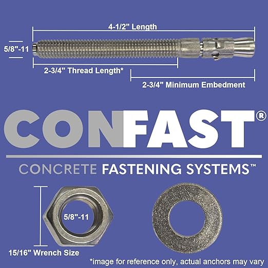CONFAST 5/8" x 4-1/2" Galvanized Wedge Anchor (Box of 25)