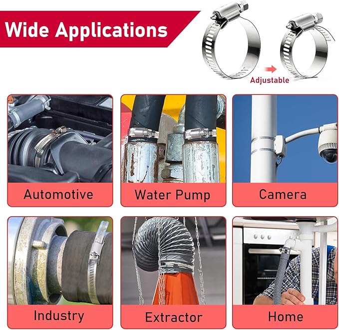 Hose Clamps Assortment Kit, CUKAYO 304 Stainless Steel DIY 39.37 FT Metal Strap+20 Stronger Fasteners, Large Adjustable Worm Gear Band Hose Clamps Screw Clamps Duct Pipe Metal Clamp Strapping