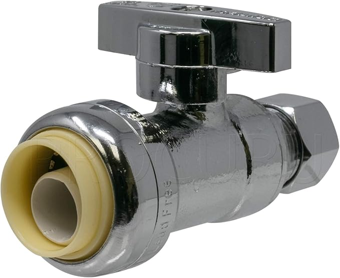 PROCURU 1-Pack PushFit Straight Stop Valve 1/2" Push x 3/8" OD Comp, Quarter-Turn Shut Off Valve for Faucet/Toilet, Certified Safe