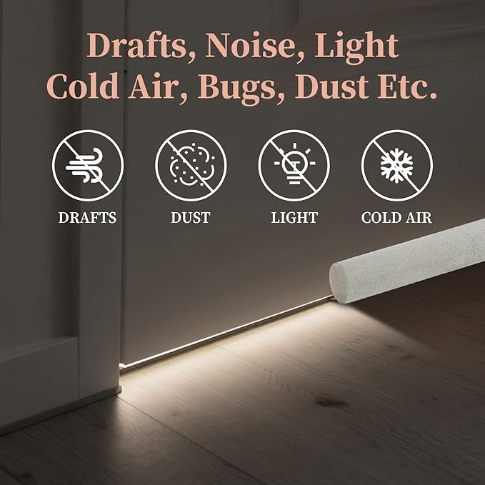 Under Door Gap Filler,Door Draft Stopper for Bottom of Doors,Weather Stripping Door Bottom Seal,Adjustable Door Sweep Draft Seal Block Dust,Light, Hot Air and Drafts,30" to 36" White