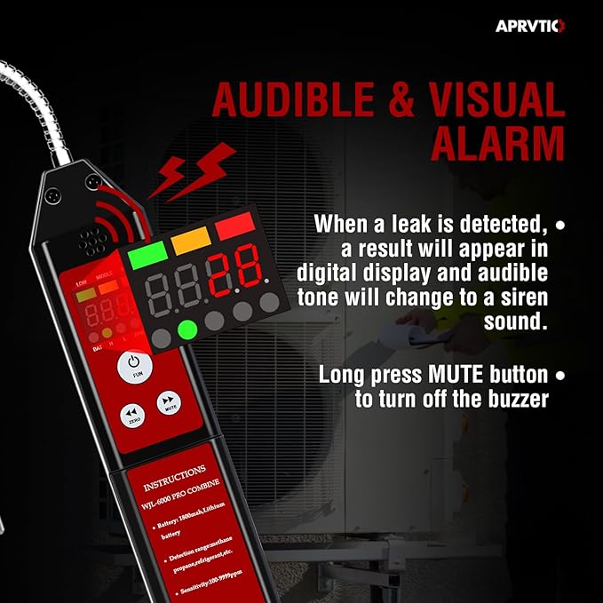 Gas Leak Detector, Aprvtio WJL-6000PRO Combustible Natural Gas Leak Detector with Audible & Visual Alarm, 1800mAh Rechargeable Battery, PPM LEL% Diaplay for Natural Gas Propane Methane