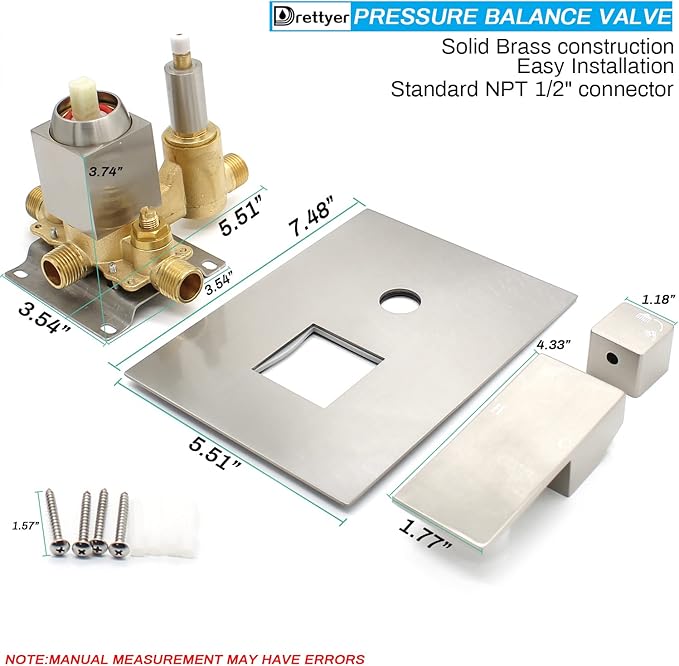 2 Way Outlet Function Solid Brass Shower Diverter Valve Mixer Rough-In Shower Handle Valve Kit Replacement in Brushed Nickel