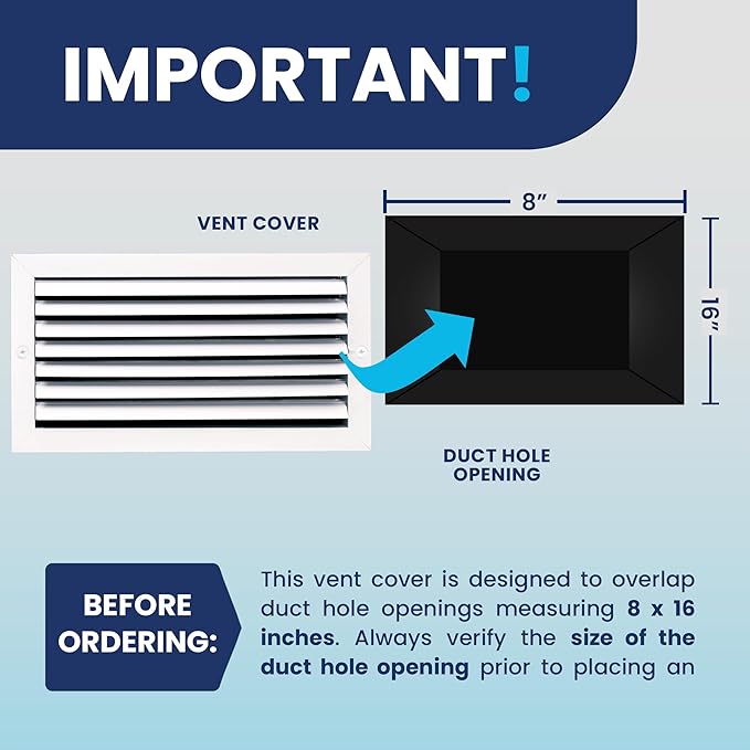 8x16 Inch (Duct Opening) Aluminum 1-Way Air Flow Vent – HVAC Vent Cover for Wall or Ceiling – Quiet HVAC Wall Register with Multi-Shutter Damper – Adjustable Curved Blade - Plastic Seal for Tight Fit