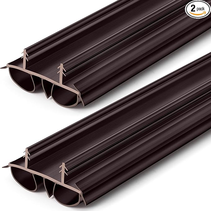 2 Pcs 36" Double Bubble Kerf Door Sweep 1-3/4" Wide Vinyl Weatherstrip Seal for Exterior Doors, Energy Efficient Draft Stopper, Easy Slide in Installation, Blocks Dust/insects/noise (Brown)