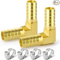 GASHER 2 Pieces Brass Hose Barb Reducer, 1/2 Inch to 1/2 Inch Hose ID 90 Degree L Right Angle Elbow with 4 Hose Clamps, Brass Barb Reducer SPLICER Fitting Fuel/AIR/Water/Oil/Gas/WOG
