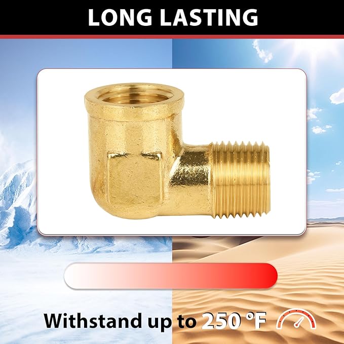 (Pack of 5) EFIELD 1/4" MNPT X1/4" FNPT 90 Degree Barstock Street Elbow, Male to Female Brass Pipe Fittings,(NPT119)