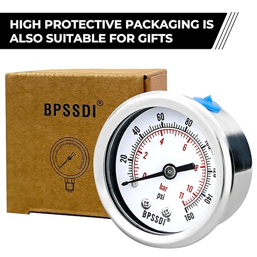 0-160 Psi Low Pressure Gauge, 2" Dial Size, 1/4 NPT Back Mount, Stainless Steel Case for Water Pressure Gauge Test for Water Pipe, HVAC(with Tape)