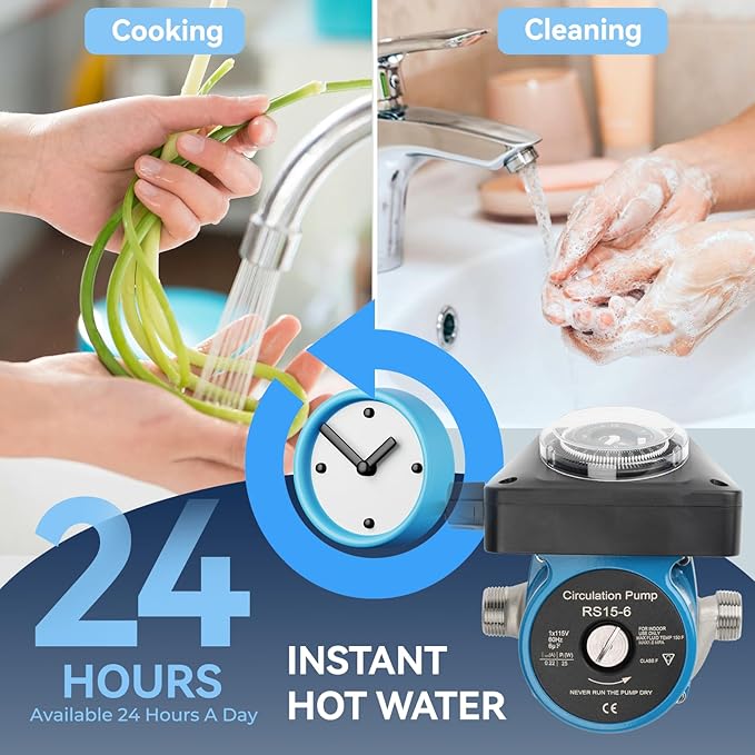 Hot Water Recirculating Pump Kit for Tank Water Heaters – Programmable Timer, Two Upgraded Brass Bypass Sensor Valves, 4-Line Configuration, Easy DIY Installation 0955805,595916