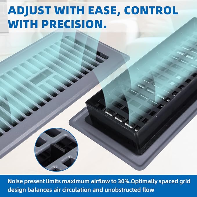 Floor Register 4x10-4 Pack Floor Vents Covers Heavy Duty Steel Walkable Floor Grates Vent Covers for Home Floor Intermediate Switch Design Adjustable Air Vent Covers for Sidewall and Floor, Gray