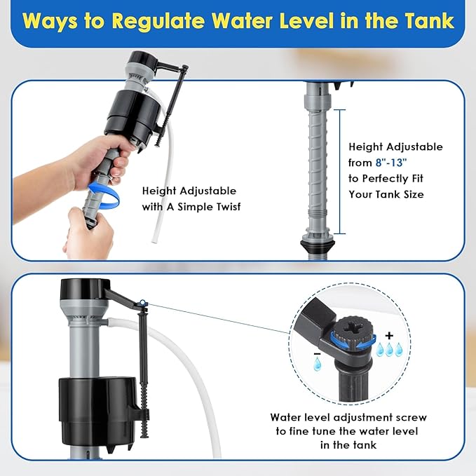 Saillong 2 Pack 3 Inch Universal Toilet Tank Replacement Kit, Include Dual Flush Valve with Push Button, Toilet Fill Valve, Bowl Gasket and Plastic Bolts, Tank Parts Replacement for 2-Piece
