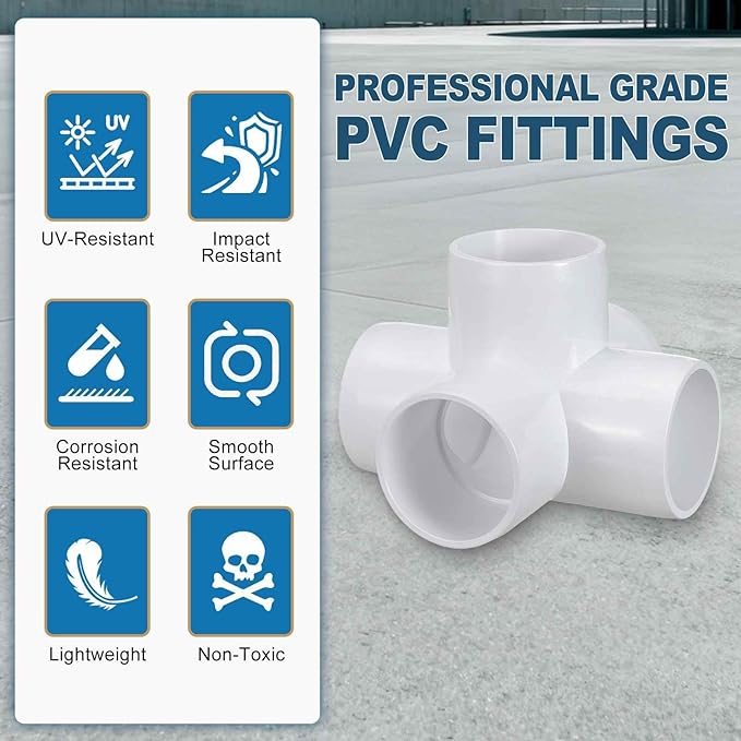 6 Pack 1 1/4" SCH40 PVC Elbow Pipe Fitting, 5-Way PVC Elbow Corner Side Outlet Cross Fitting, Furniture Grade Pipe Connectors for DIY Project, Pond Protection, Socket x Socket