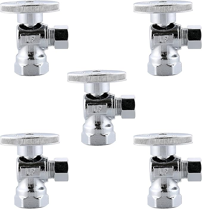 (5-Pack) Cyrret Angle Stop Shut off Valve 1/4 Quarter Turn 1/2-Inch FIP Inlet X 3/8-Inch OD Outlet, No Lead Brass Chromed, CUPC NSF AB1953 Approved