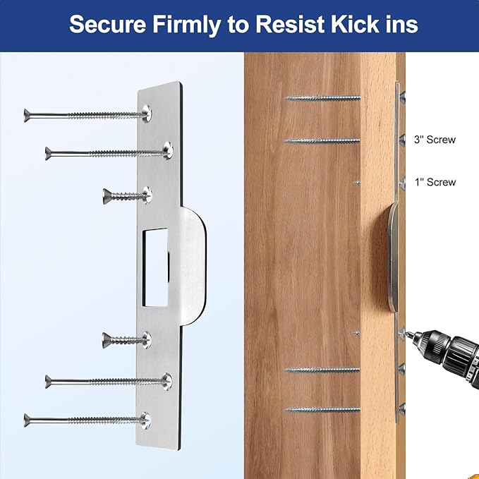 Door Strike Plate 7", 2 Pack, Oversized Reinforced Striker Plate, Heavy Duty, Repair Damaged Worn Frame/Slot/Jamb, Large Hole to Fix Latch Sticking (Satin Nickel)