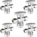 5-PCs HeSun Dual Compression Outlet Angle Stop Valve, 1/2" FIP x 3/8" OD Comp x 3/8" OD Comp, 1/4-Turn Shut Off Valve for Bathroom, PEX Chrome Plated Brass(VALVE369)