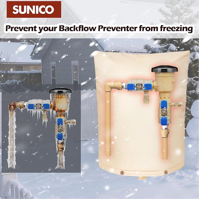 SUNICO Backflow Preventer Insulation Cover (5°F) - 5-Layer Upgrade Insulated Design Sprinkler Covers for Outside,16" W X 20" H, Backflow Insulation Cover for Sprinkler Valve ,Winter Freeze Protection