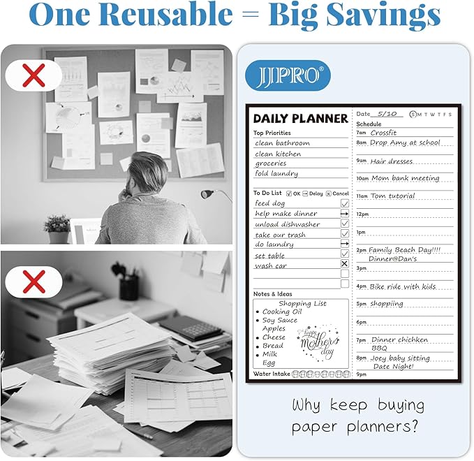 JJPRO Reusable Desktop Daily Planner with Stand,Reusable Time Schedule Board,11"x8.5" Hourly Schedule Dry Erase Board with Time Slots,Desk Hourly Dry Erase Board with Engineered Wood Stand