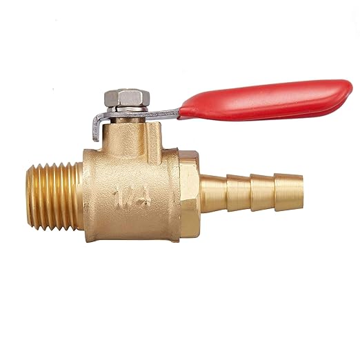 2 PCS Brass Water Mini Ball Valve Shut Off Switch, 1/4" NPT Male Thread x 1/4 INCH Hose Barb Pipe Tubing Fitting Coupler, 180 Degree Operation Handle