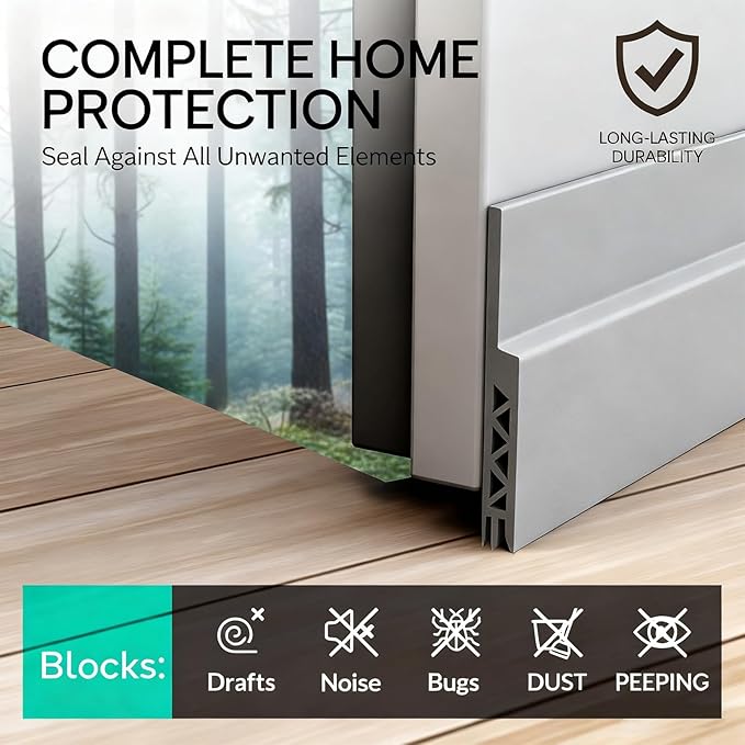 2 Pack Door Draft Stopper for Bottom of Door, 39" Silicone Weather Stripping Door Seal Strip, Self Adhesive Door Sweep Noise and Dust Blocker, Energy Saving Under Door Draft Blocker for Home & Garage