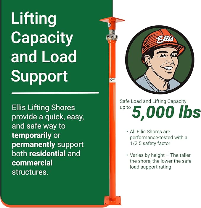 Ellis Manufacturing Light-Duty Steel Lifting Shore –House Jack for Foundation, Floor Leveling, and Concrete Bracing – 5,000 lb Safe Load Capacity – 86"-110" Adjustment