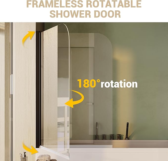 Fixed Frameless Shower Screen for Bathtub - 32" W x 55" H Glass Panel, 6mm Tempered Glass with Matte Black Aluminum Frame, Easy Install Bath Enclosure for Modern Bathroom