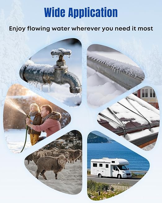 Pawfly 50 FT Heat Tape for Water Pipes, 8 W/ft 120 V Pipe Heating Cable, Self-Regulating Heating Trace for Pipes Freeze Protection, Roof Heat Cable for Pipe Roof Gutter, Keep Water Flowing at -40 °F